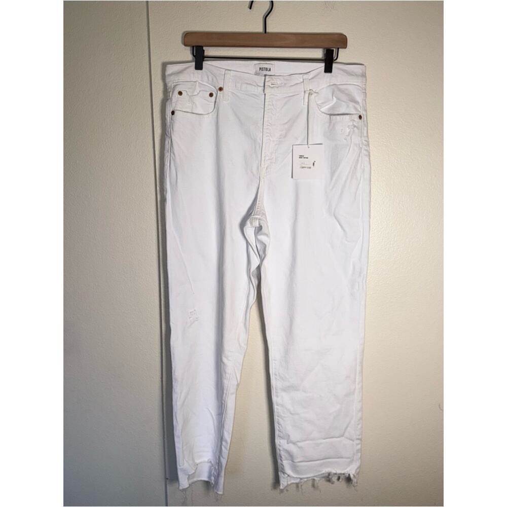 NWT PISTOLA Charlie High Rise Classic Straight raw hem distressed denim jeans 32 - Picture 5 of 8